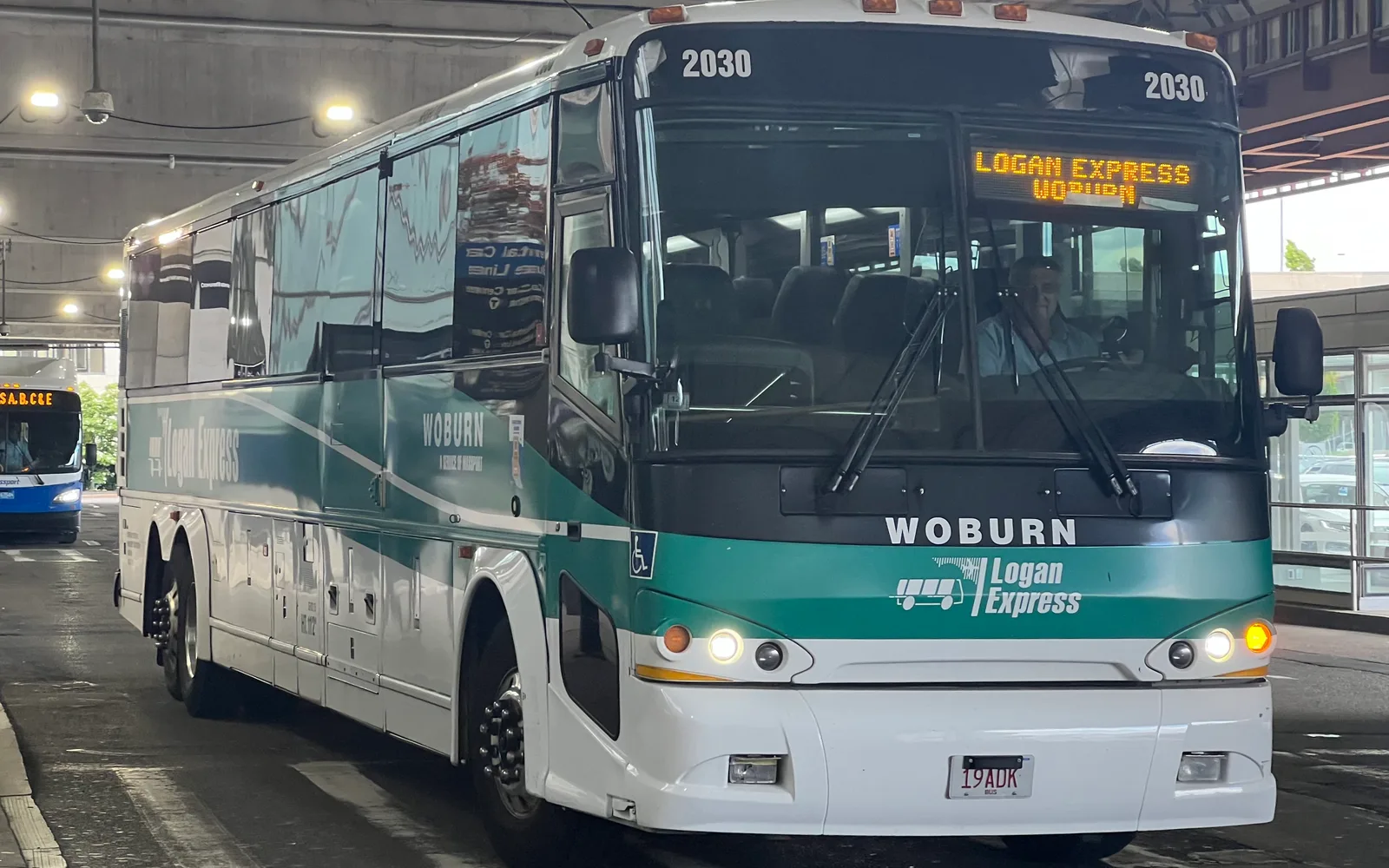 Paul Revere Transportation Co. bus, front corner view