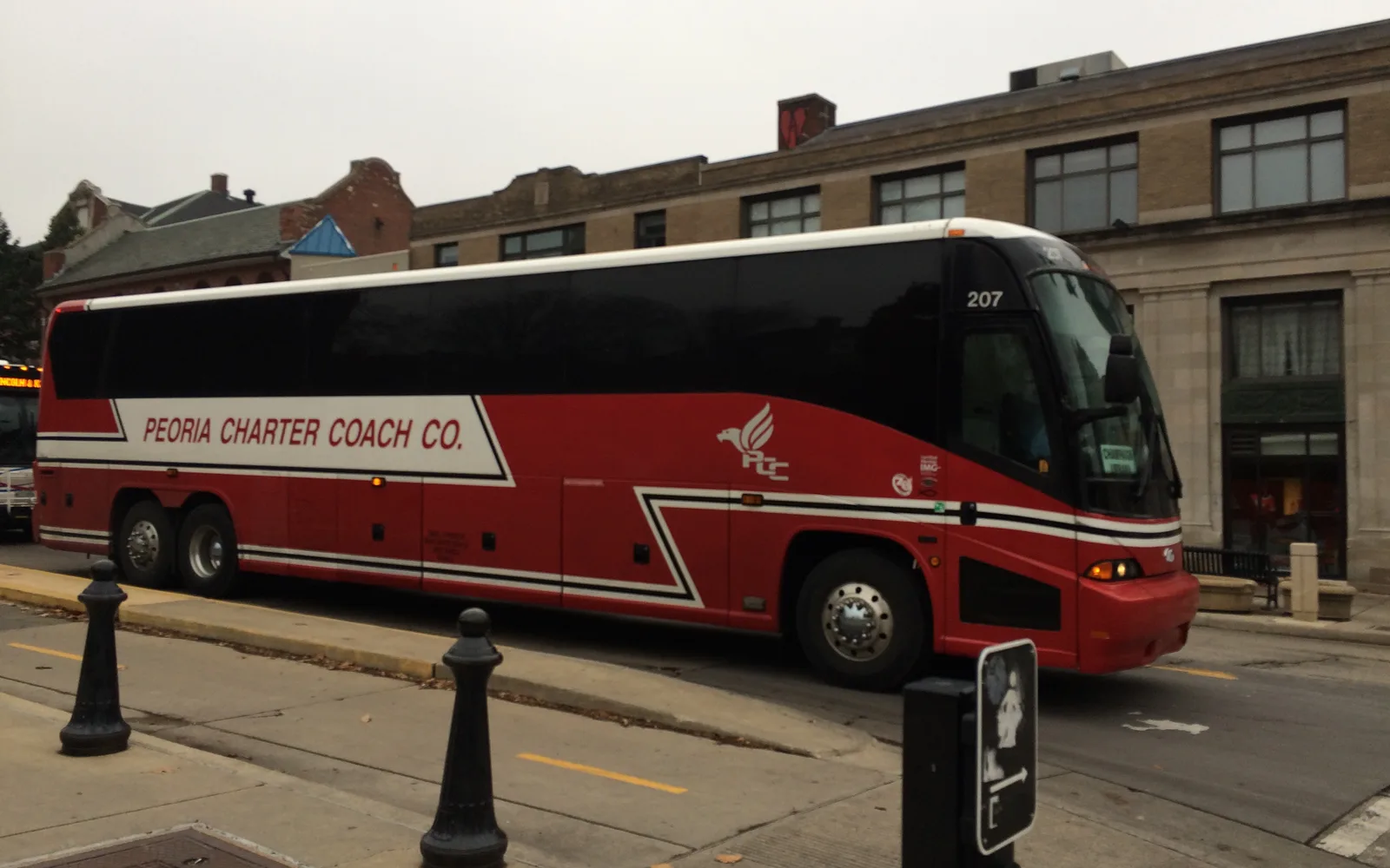 Peoria Charter Coach Company bus, side view