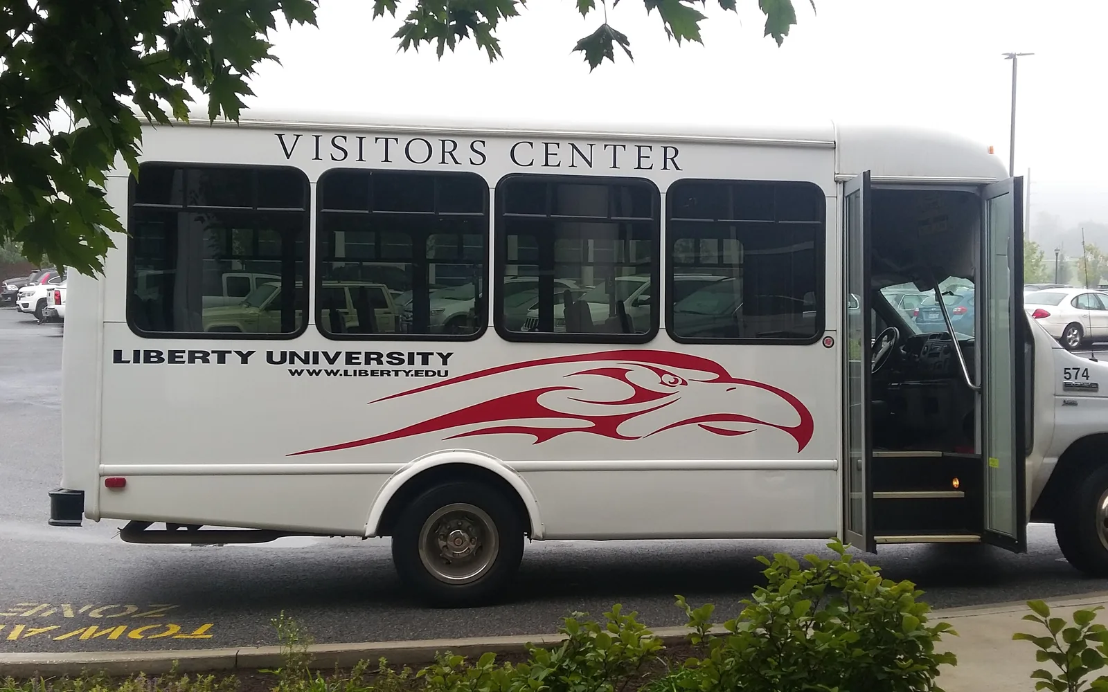 Liberty University bus, side view