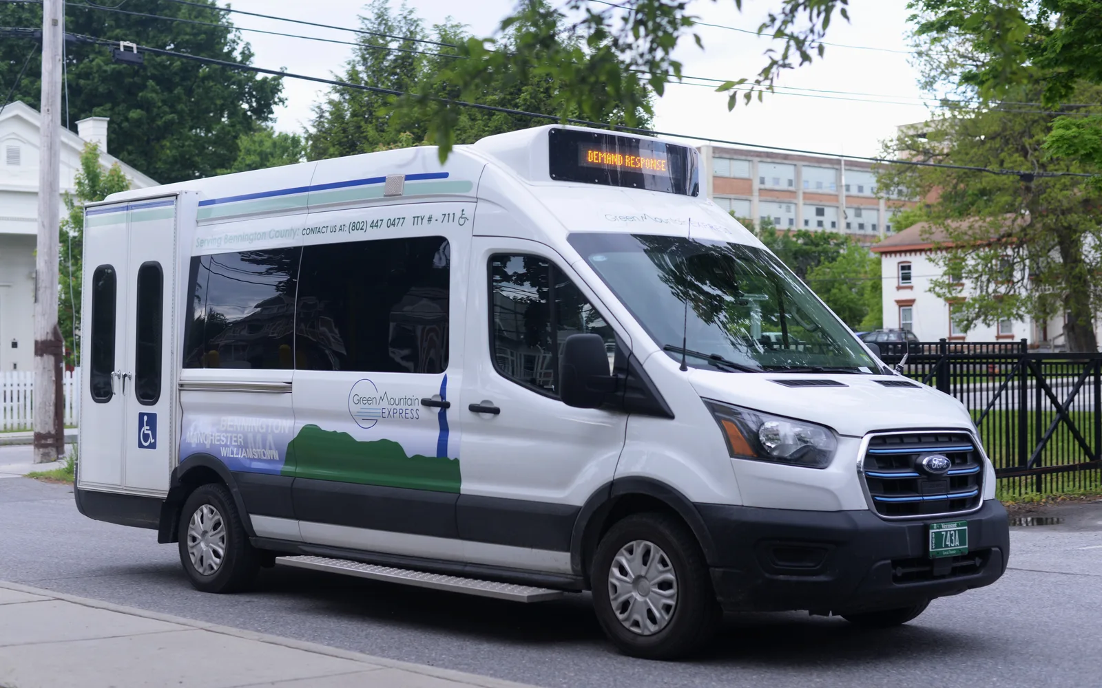 Green Mountain Express bus, front corner view