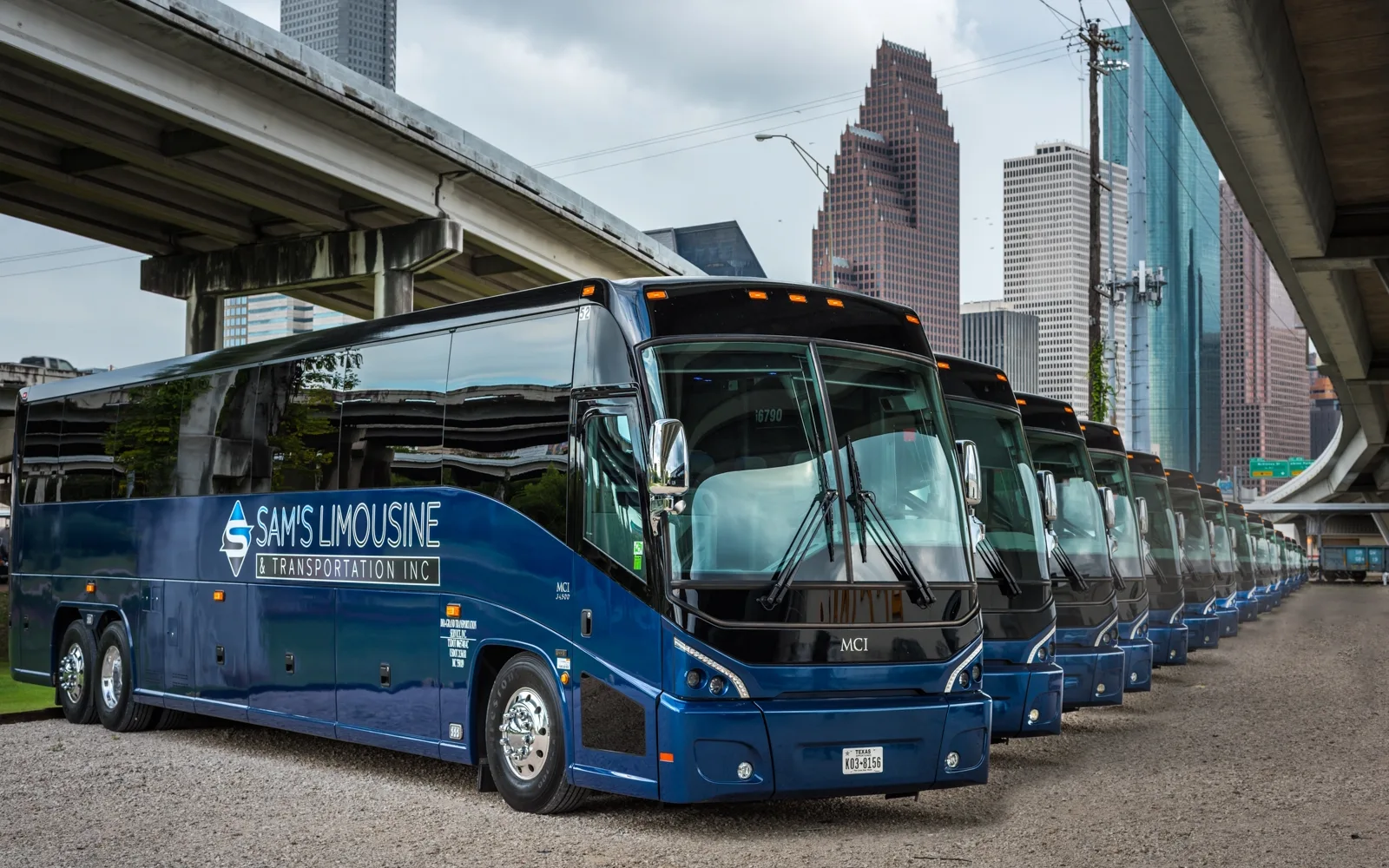 Sam's Limousine And Transportation bus, front corner view