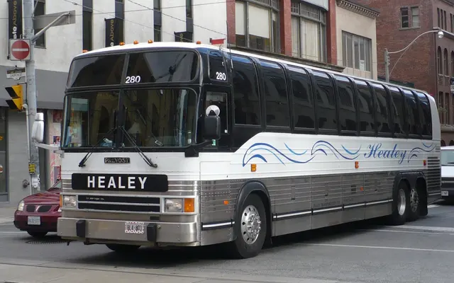 Healey Bus Inc bus, front corner view